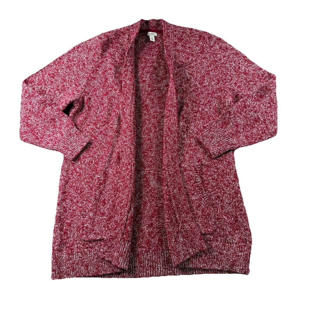 LL Bean Cardigan Sweater Womens XL PETITE Open Front Cotton Rag Pockets 504150